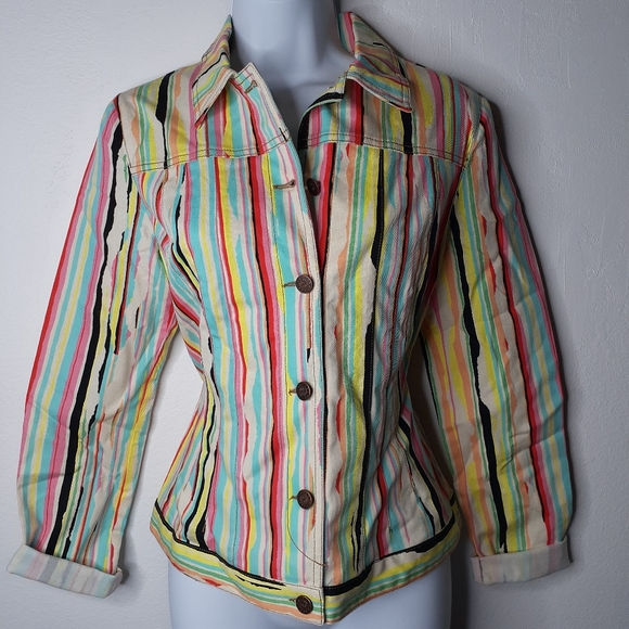 Kenzo| Vintage Style Denim Striped Jacket - Picture 4 of 8